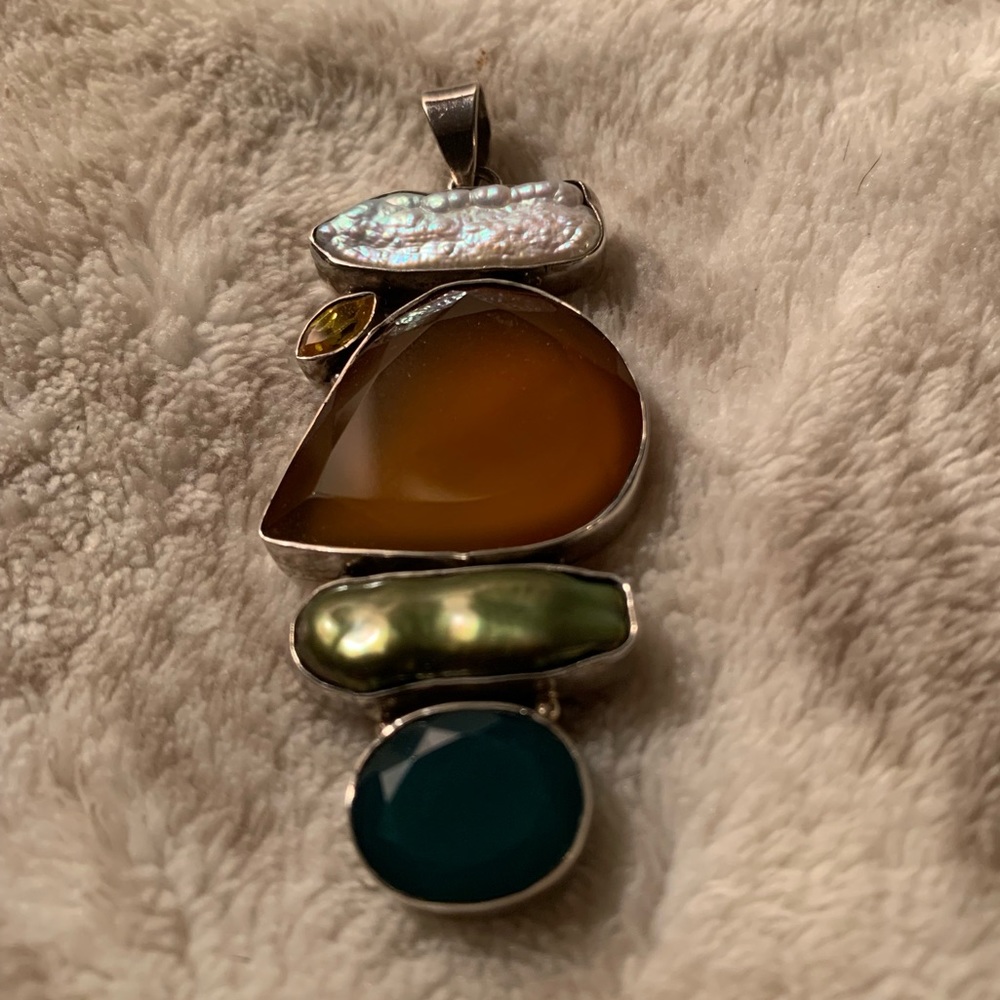 Sterling Silver Multicolor Stone Pendant with Citrine